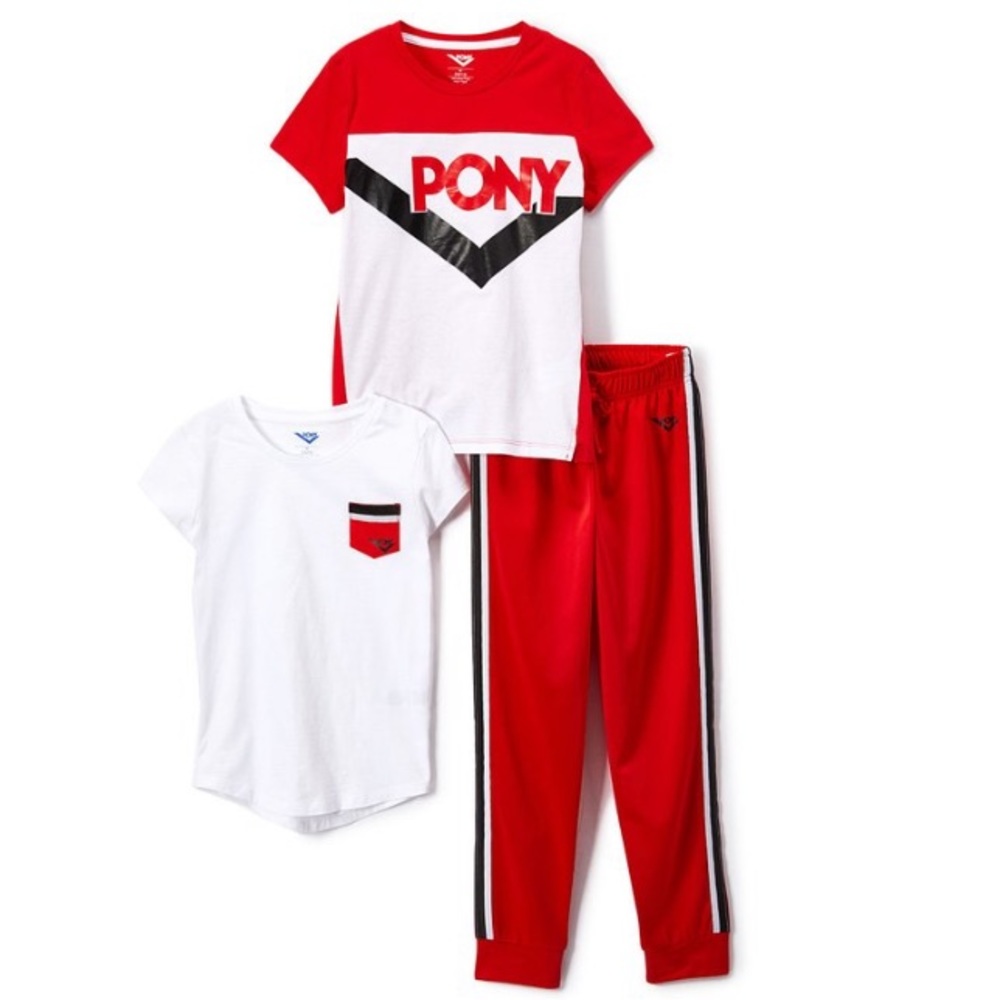 Red & white Pony knit shortsleeved top set of 3